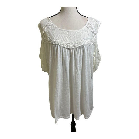 EST 1946 cold Shoulder lace blouse keyhole back. Cream plus size 22/24W. - Picture 1 of 10